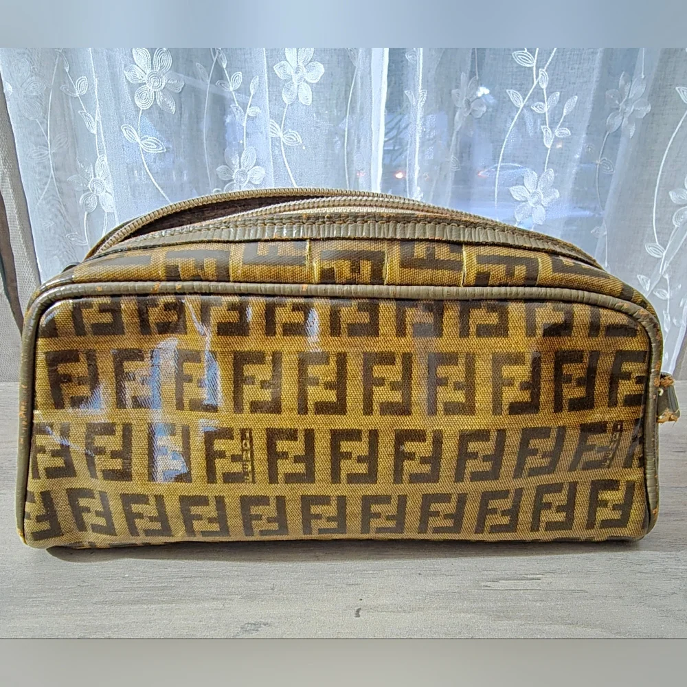 Vintage Fendi Zucca Brown and Tan Monogram Cosmetic Bag - Picture 6 of 11